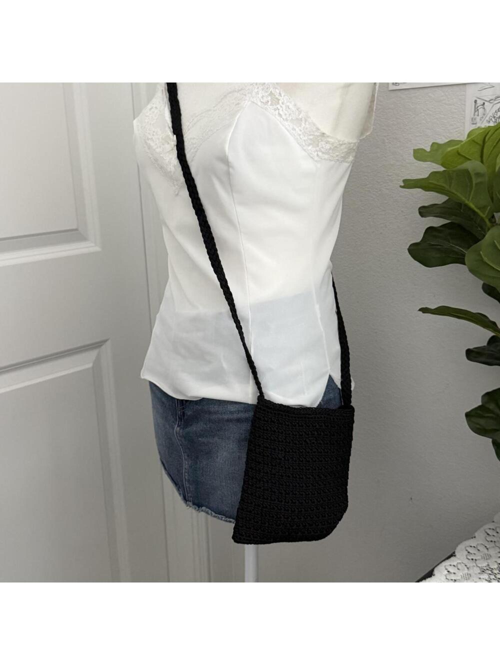 Black crocheted crossbody bag
